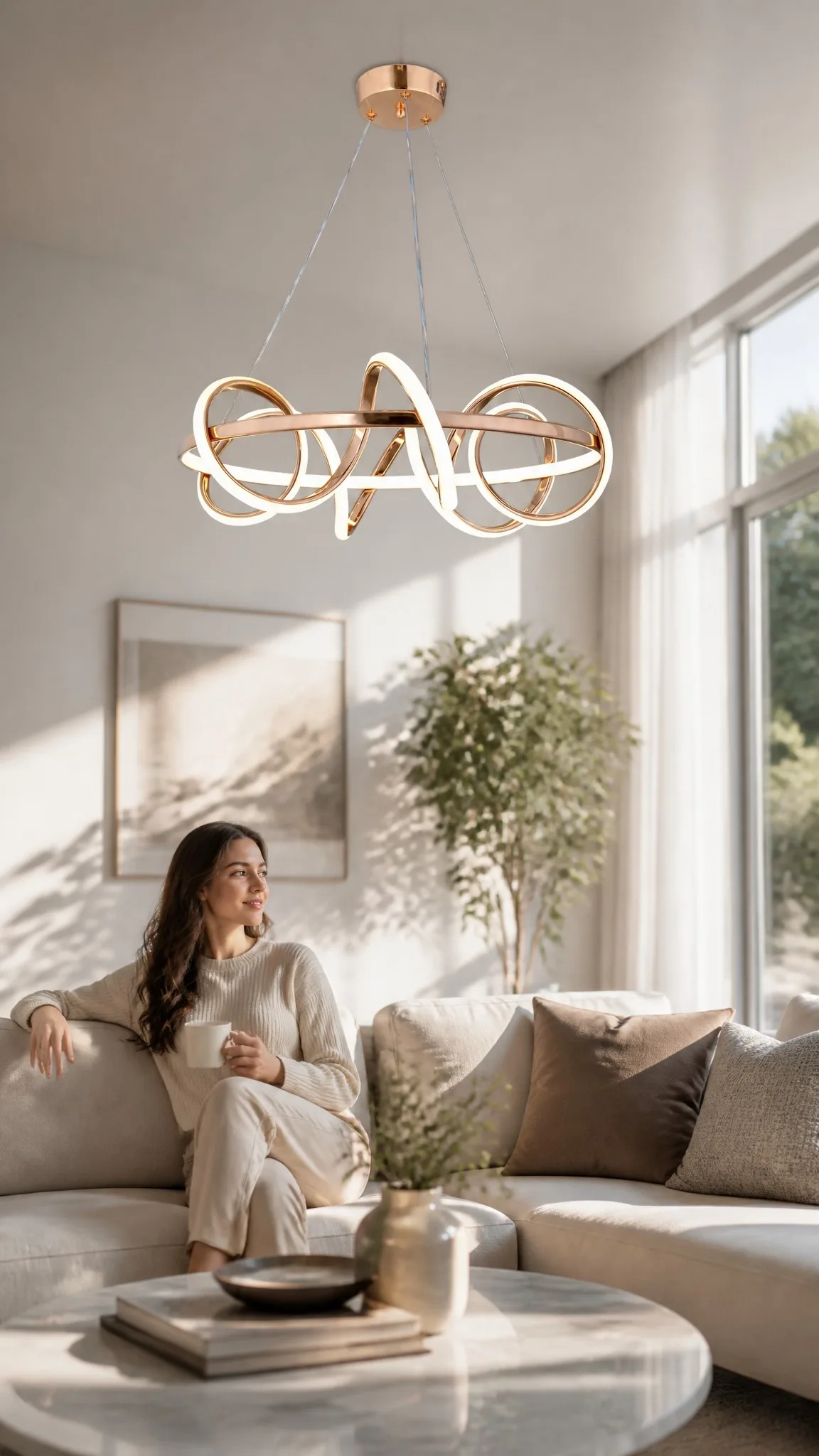 Adelina Avize Çapraz Halka Gold Elite Sarkıt LED Avize