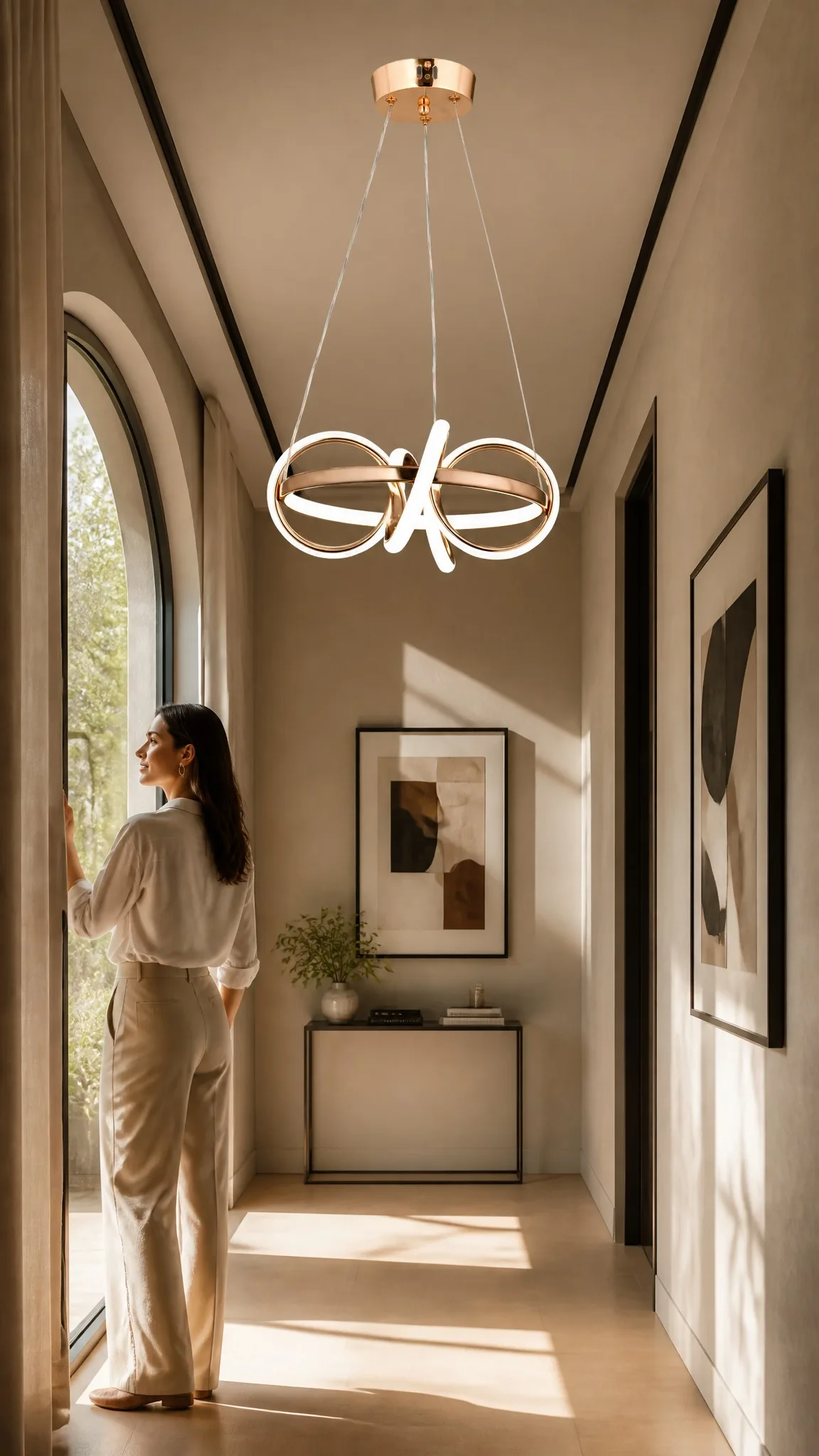 Çapraz Halka Gold Modern Sarkıt LED Avize
