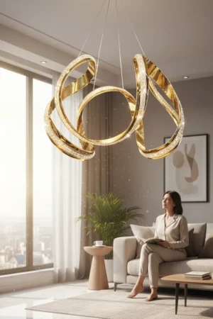 Çapraz Halka Gold Premium Sarkıt LED Avize