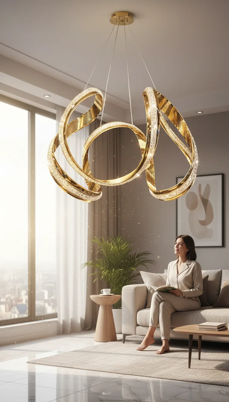 Çapraz Halka Gold Premium Sarkıt LED Avize