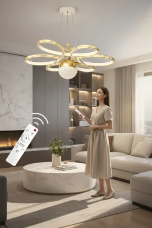 Adelina Avize Çiçek Yaprak Desenli Gold Elite Sarkıt LED Avize