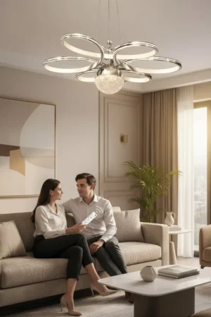 Adelina Avize Çiçek Yaprak Desenli Krom Elite Sarkıt LED Avize