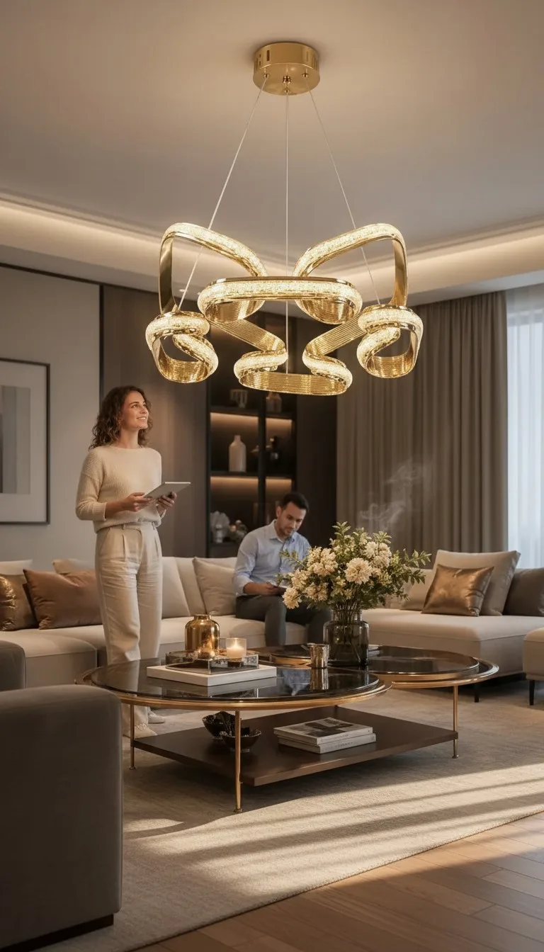 Dairesel Kıvrımlı Gold Premium Sarkıt LED Avize