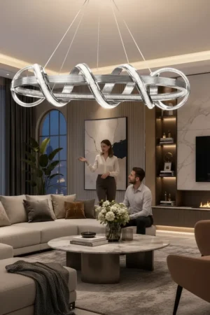 Adelina Avize Dairesel Kıvrımlı Krom Premium Sarkıt LED Avize