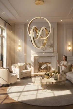 Adelina Avize Geometrik Halka Gold Elite Sarkıt LED Avize