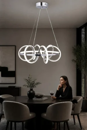 Adelina Avize Geometrik Halka Krom Elite Sarkıt LED Avize
