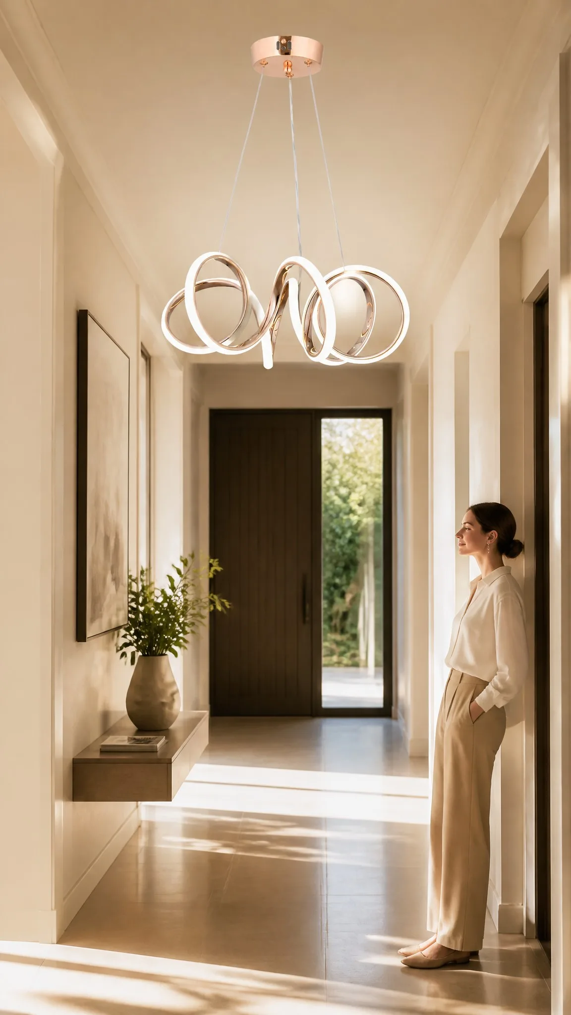 Halka Kombinli Gold Modern Sarkıt LED Avize