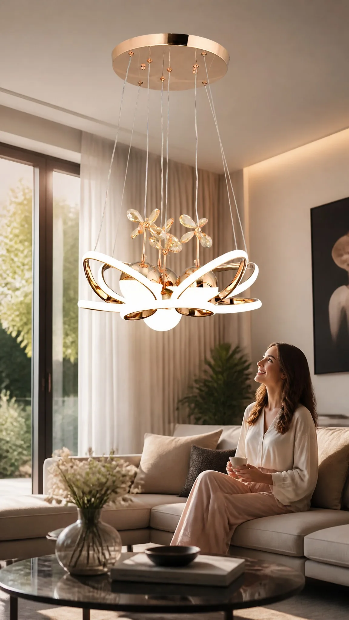 Adelina Avize Kelebek Desenli Gold Elite Sarkıt LED Avize