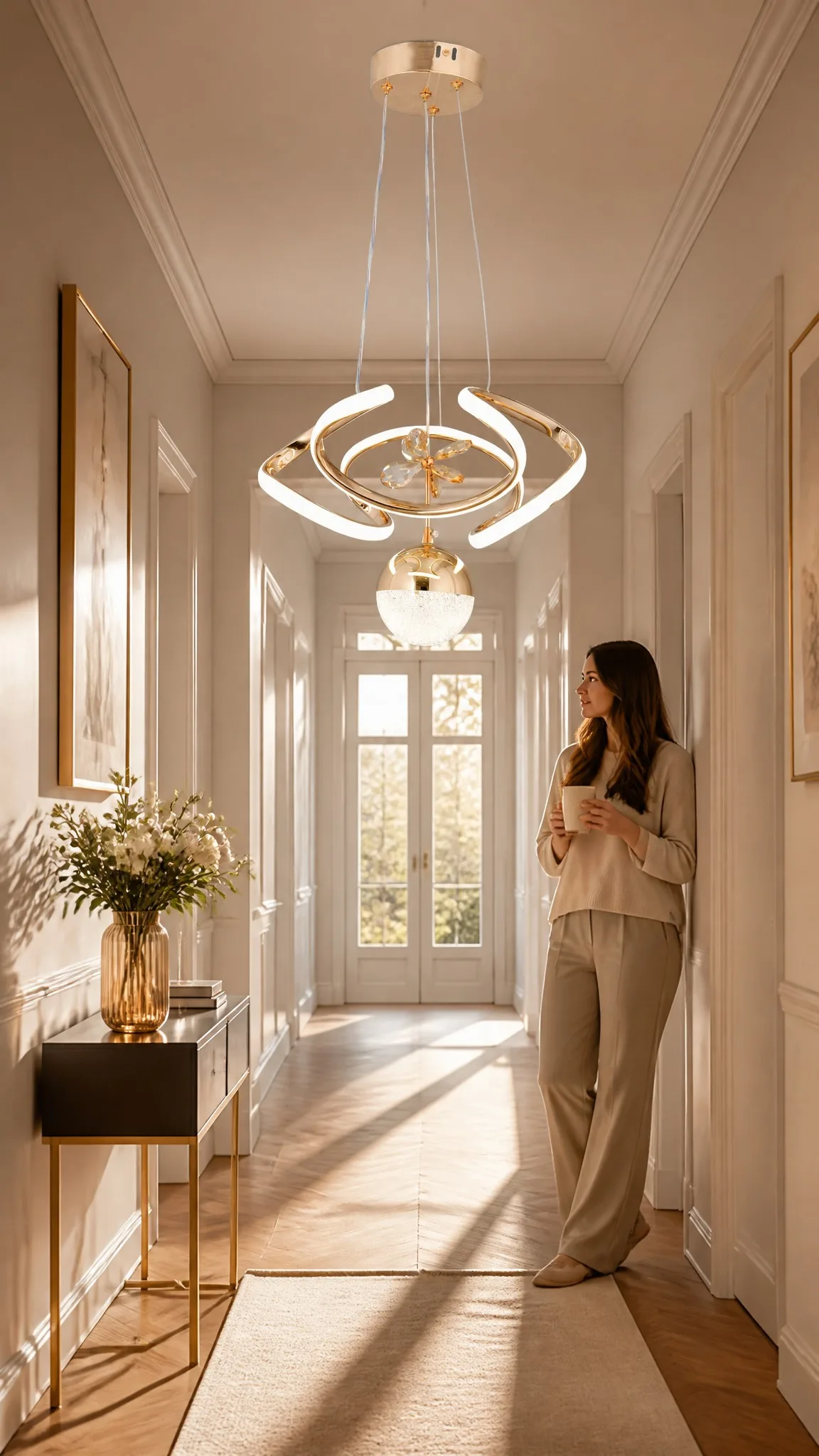 Kelebek Desenli Gold Tekli Sarkıt LED Avize