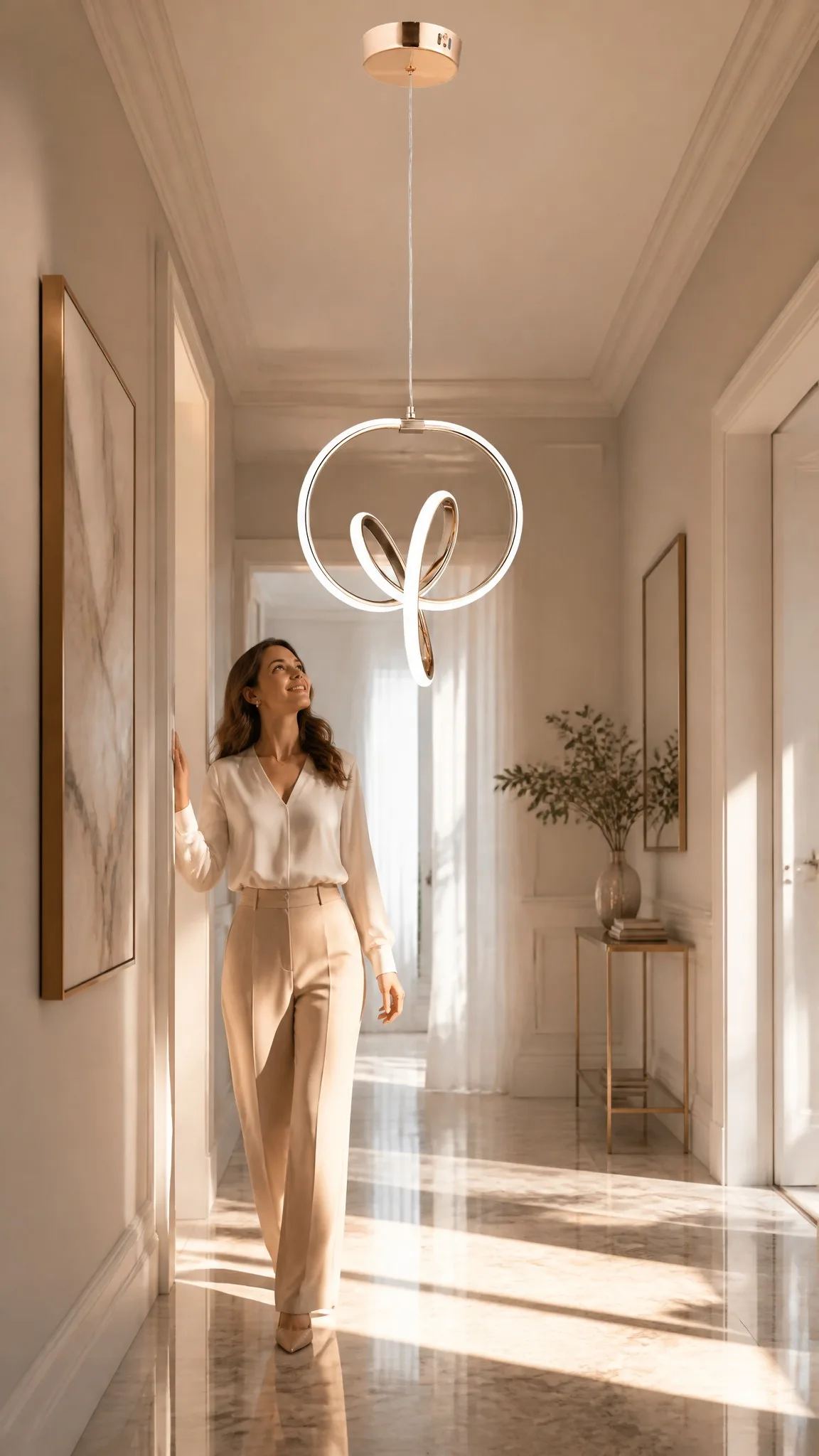 Kıvrımlı Tekli Gold Modern Sarkıt LED Avize
