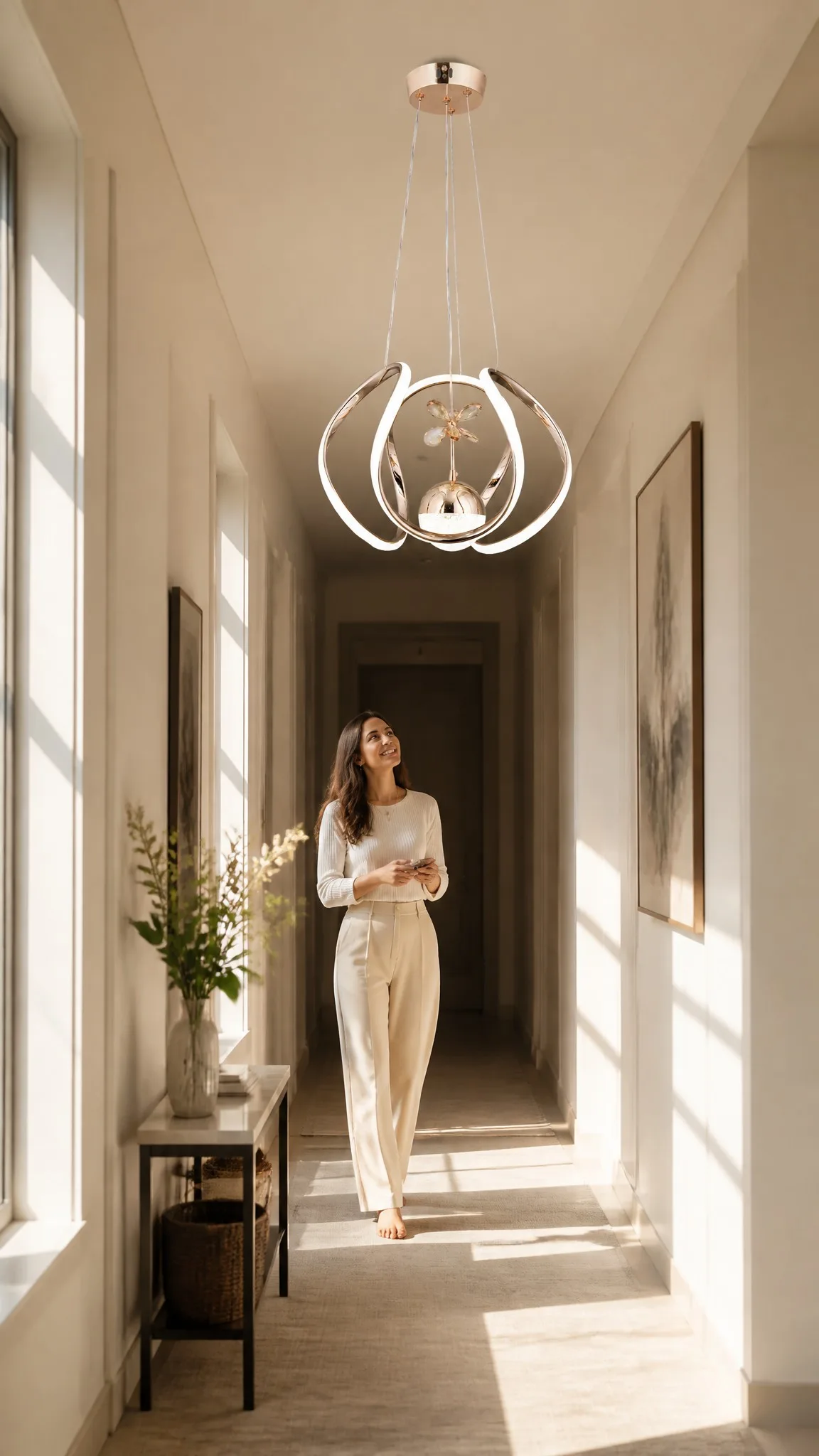 Oval Kıvrımlı Gold Modern Sarkıt LED Avize