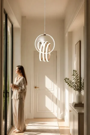Spiral Kıvrımlı Gold Sarkıt Tekli LED Avize