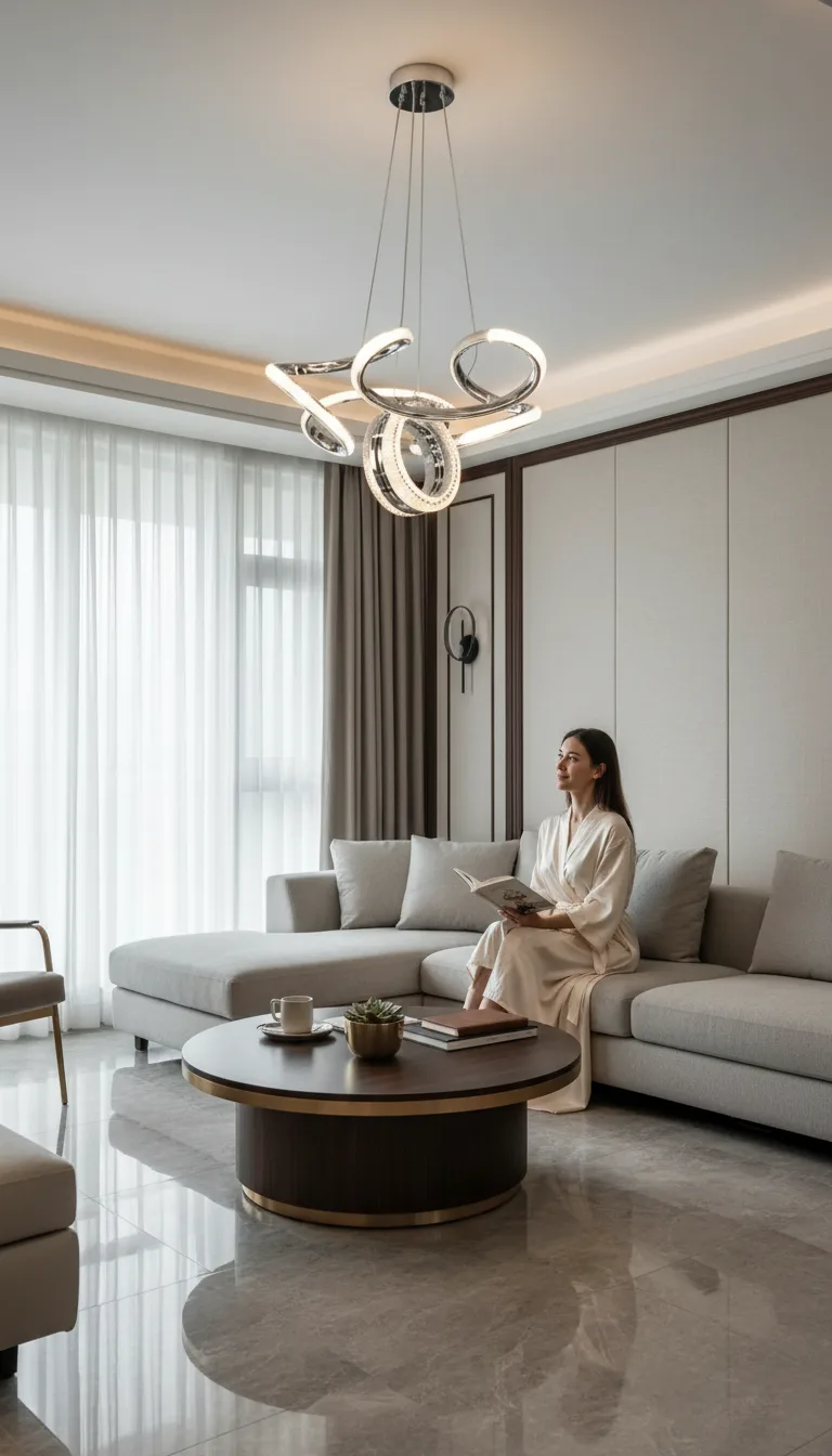 Adelina Avize Spiral Kıvrımlı Krom Elite Sarkıt LED Avize