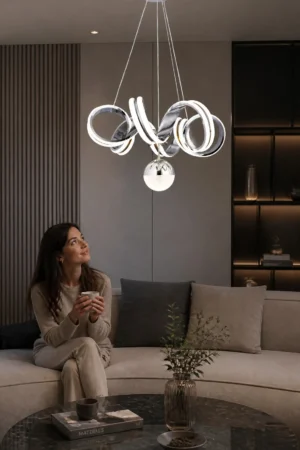 Adelina Avize Spiral Kıvrımlı Krom Premium Sarkıt LED Avize