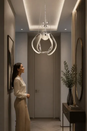 Spiral Kıvrımlı Krom Sarkıt Tekli LED Avize