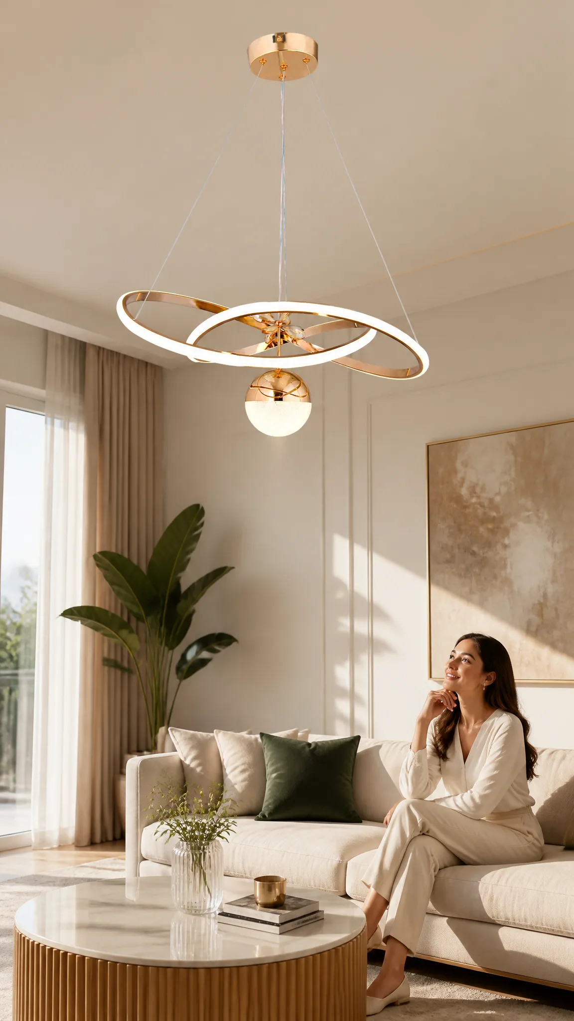 Adelina Avize Üç Halka Gold Elite Modern Sarkıt LED Avize