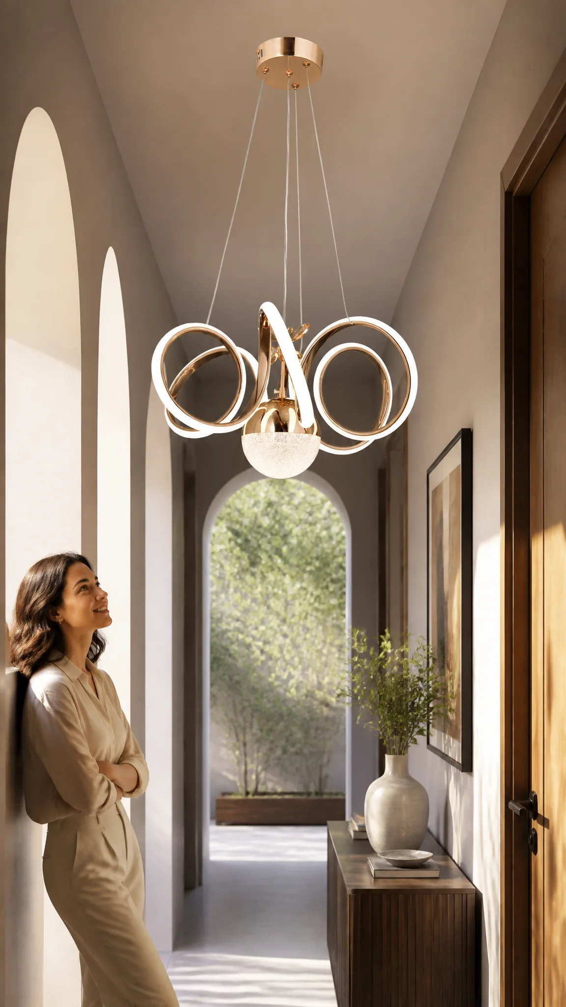 Üç Halka Gold Modern Sarkıt LED Avize