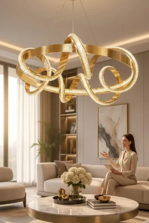 Üç Halka Gold Premium Modern Sarkıt LED Avize