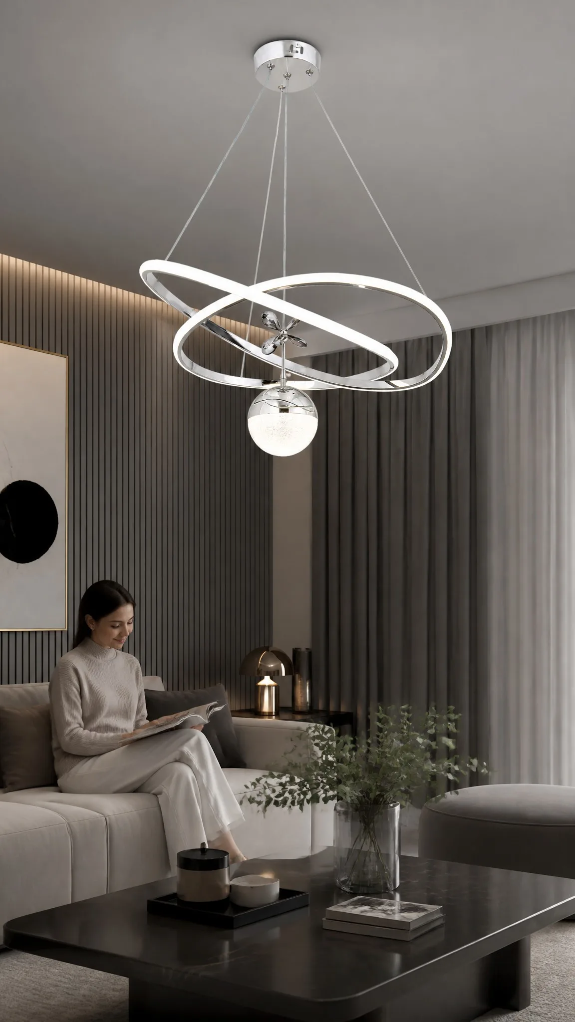 Adelina Avize Üç Halka Krom Elite Modern Sarkıt LED Avize