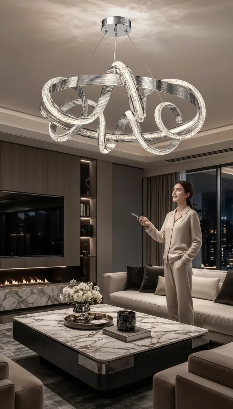 Adelina Avize Üç Halka Krom Premium Modern Sarkıt LED Avize