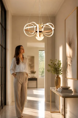 Üç Halka Tasarım Gold Sarkıt LED Avize